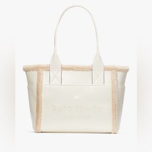 Kate Spade Large Jett Faux Shearling Meringue Cream Tote Bag